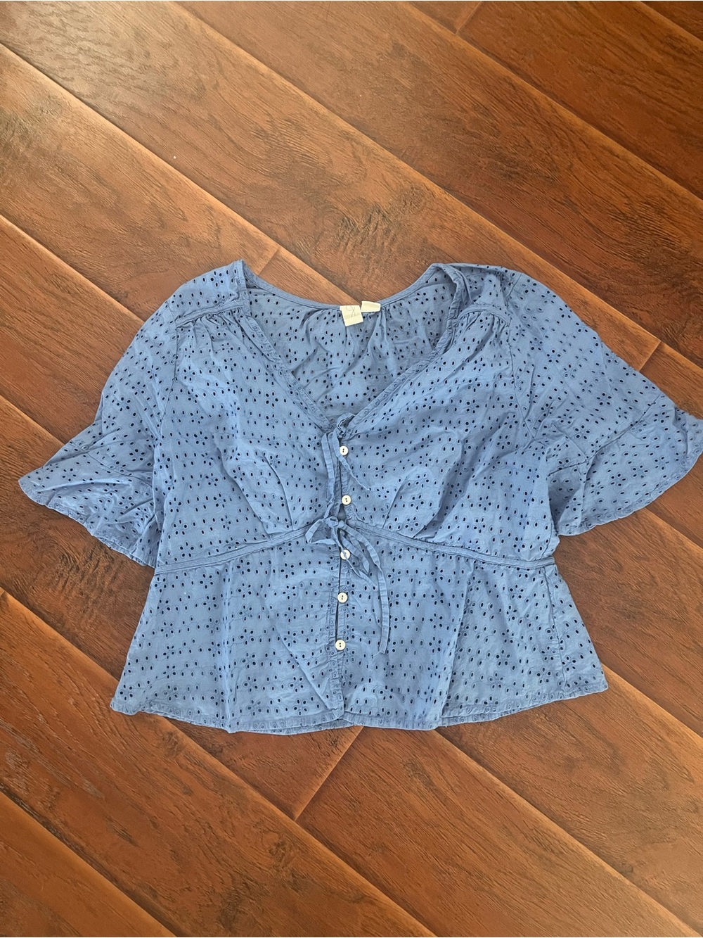 Joie Blue Eyelet Button-Front Blouse